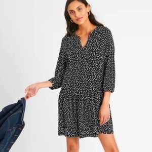 Banana Republic • Women's Black and White Polka Dot 3/4 Sleeve Drop Waist Dress